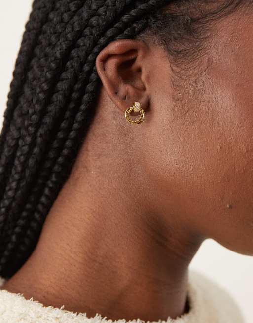 Orelia - Orecchini a bottone circolari placcati oro 18 k con dettaglio pavé intersecato