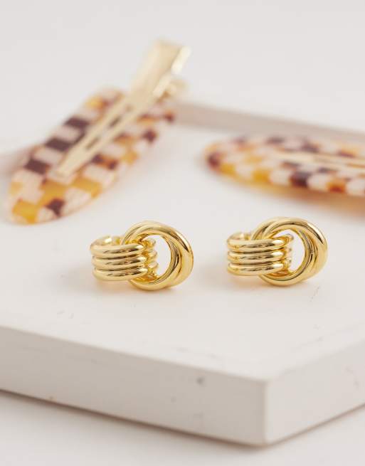 Orelia - Orecchini a bottone piccoli intrecciati placcati in oro 18 kt, 2 di 4