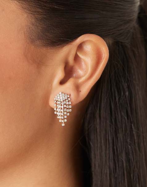 Orelia - Orecchini a catenina placcati in oro con cascata di cristalli - view 1
