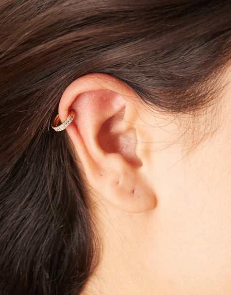 Orelia - Orecchini a cerchio con pavé doppio placcati in oro 18 k con chiusura a scatto - view 1