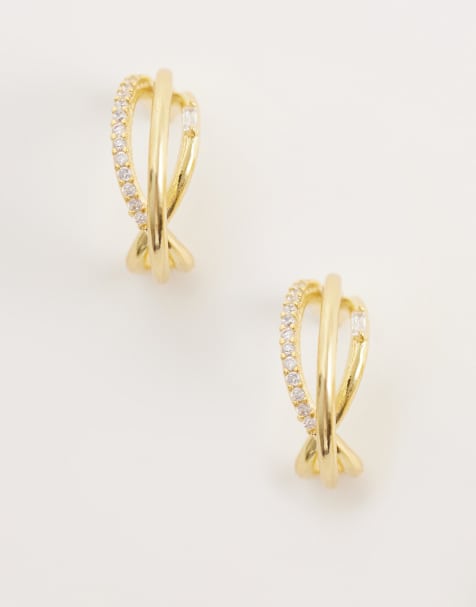 Orelia - Orecchini a cerchio effetto triplo placcati in oro 18 kt con pavé misti - view 1