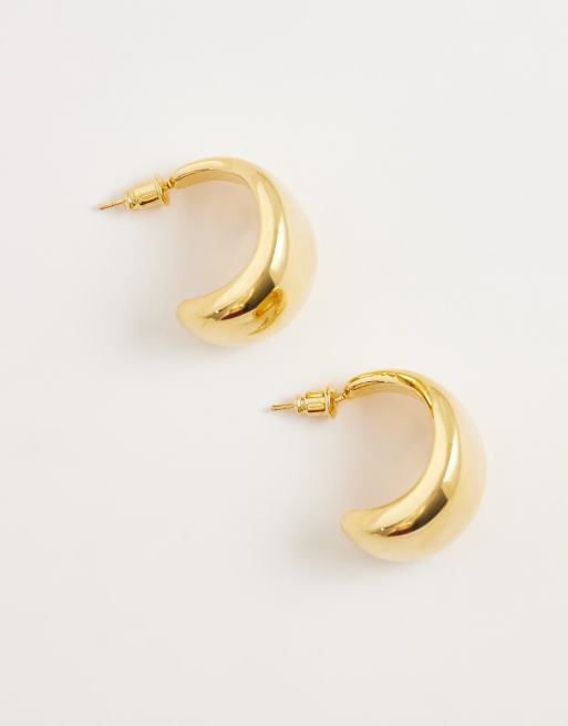 Orelia - Orecchini a cerchio in metallo affusolati appariscenti placcati oro 18k, 4 di 4