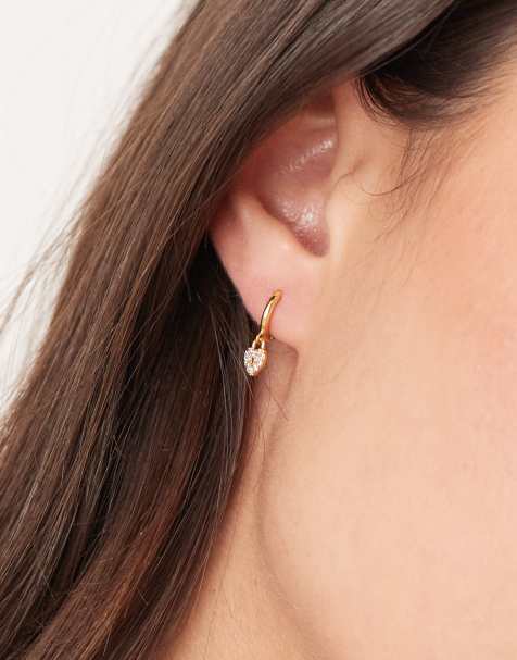 Orelia - Orecchini a cerchio micro placcati oro 18 k con ciondolo a cuore pavé - view 1