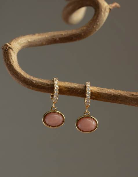Orelia - Orecchini a cerchio piccoli con ciondoli in giada rosa placcati in oro 18 kt - view 1