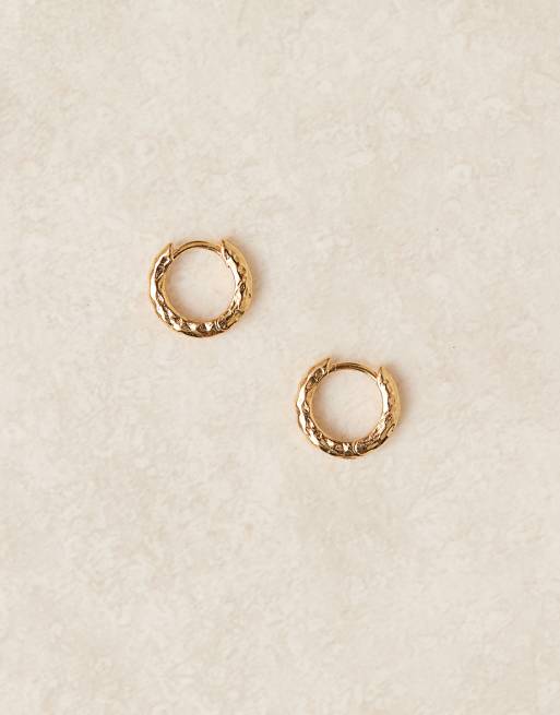Orelia - Orecchini a cerchio piccoli lucidi placcati oro 18 carati, 2 di 3