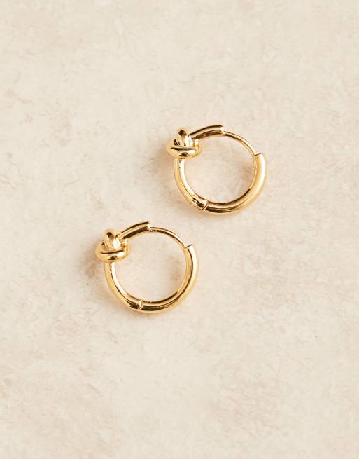 Orelia - Orecchini a cerchio piccoli placcati in oro 18 k con nodo, 2 di 3