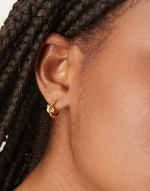 Orelia - Orecchini a cerchio piccoli placcati in oro 18 k con nodo, 3 di 3