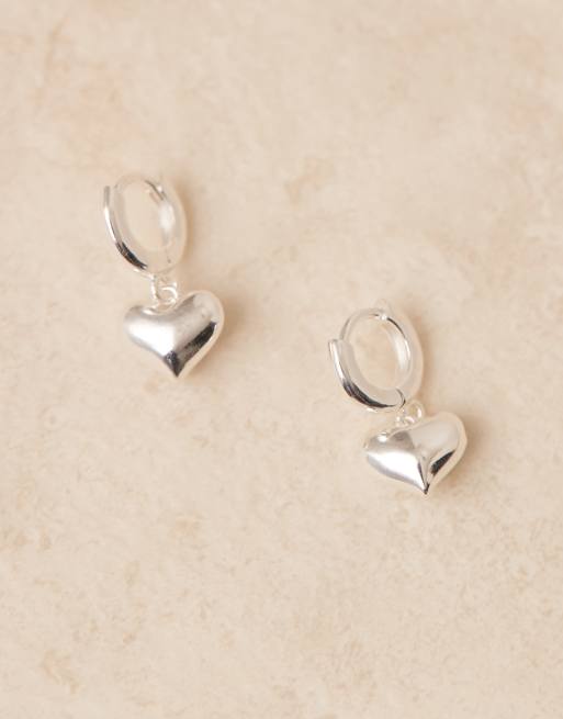 Orelia - Orecchini a cerchio placcati in argento sterling con ciondolo bombato a cuore, 2 di 3