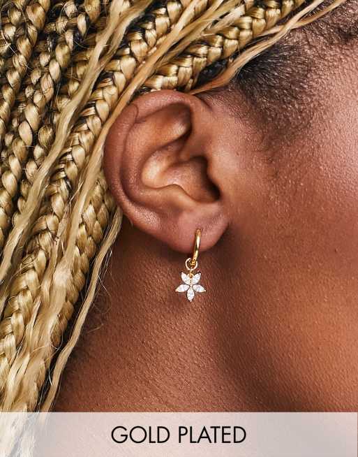 Orelia - Orecchini a cerchio placcati in oro con pendente a fiore con cristalli