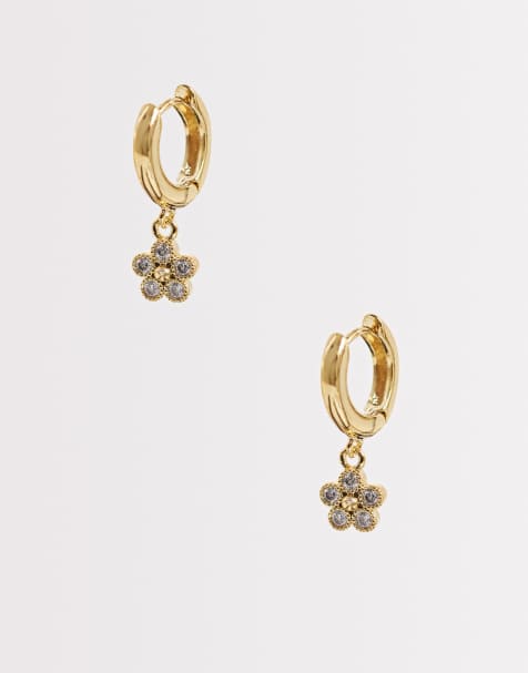 Orelia - Orecchini a cerchio placcati oro 18K con pendente a forma di fiore con cristalli - view 1