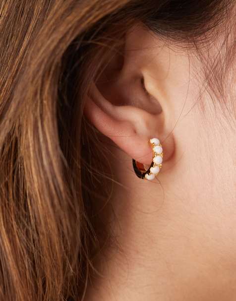 Orelia - Orecchini a cerchio placcati oro 18k spessi con dettagli opalescenti piccoli - view 1