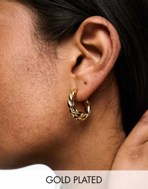 Orelia - Orecchini a cerchio placcati oro con design intrecciato a corda