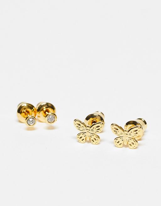 Orecchini A Farfalla Placcati Oro Philip Jones - 8mm, Ipoallergenici, Eleganti, In Sacchetto Regalo Di Velluto