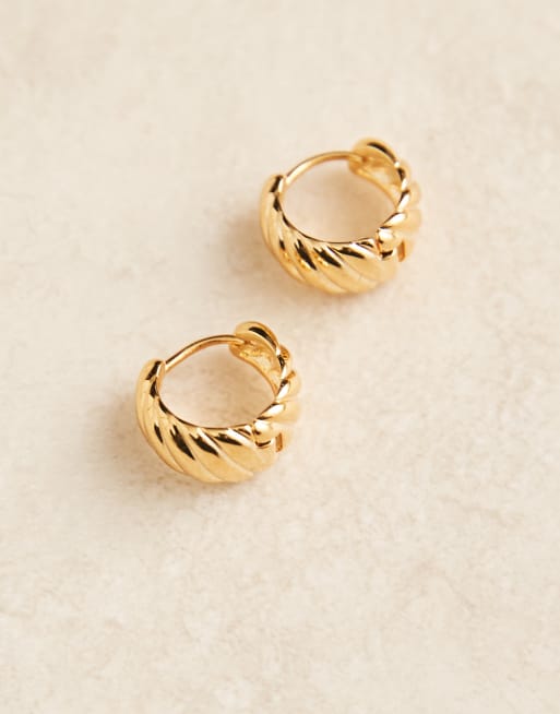 Orelia - Orecchini a cerchio spessi intrecciati placcati oro 18 k, 2 di 3