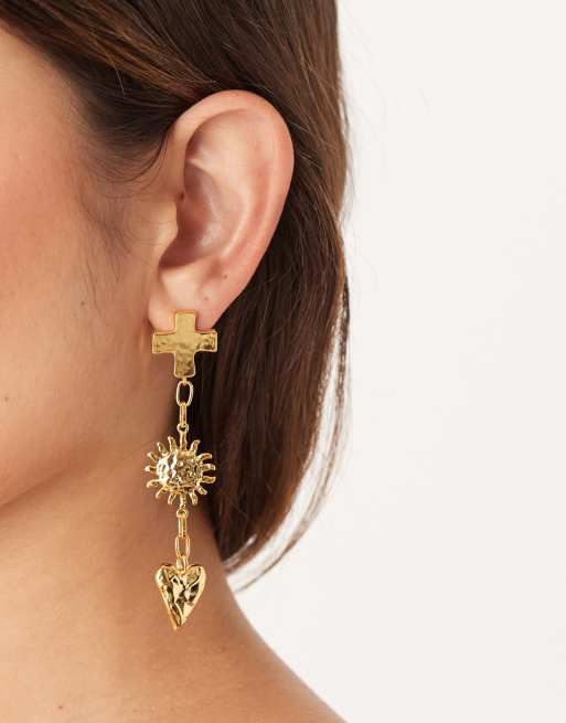 Orelia - Orecchini pendenti appariscenti placcati oro 18 k con charm pendenti effetto metallo fuso