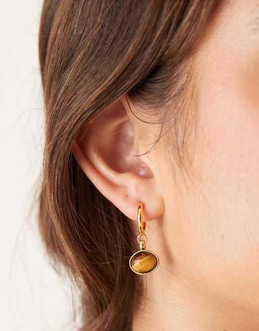 Orelia - Orecchini pendenti con pietra semipreziosa occhio di tigre placcati oro 18k