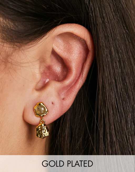 Orelia - Orecchini pendenti effetto fuso con pietra labradorite placcati in oro