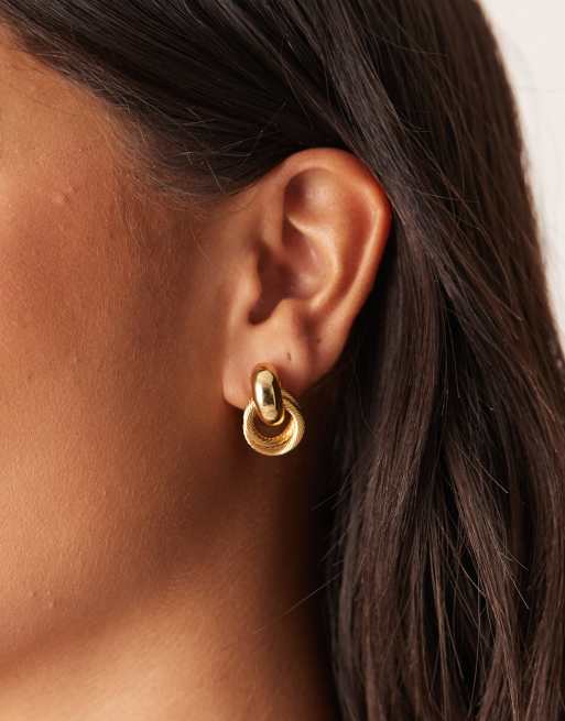 Orelia - Orecchini piccoli zigrinati a batacchio placcati oro 18 k con design intersecato