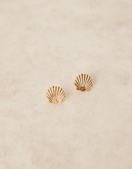 Orelia - Orecchini placcati in oro a forma di conchiglia tonalità oro pallido, 2 di 3