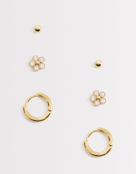 Orelia – Örhängen med kristallblommor och små creoler med 18k guldplätering, -pack - view 1