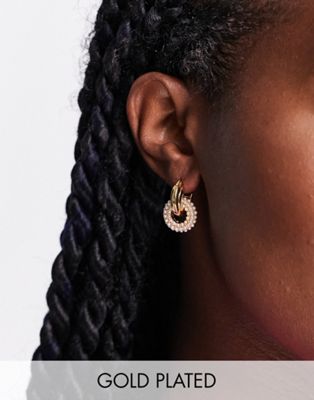 Orelia oversized hoop link earring with pearls in gold plate