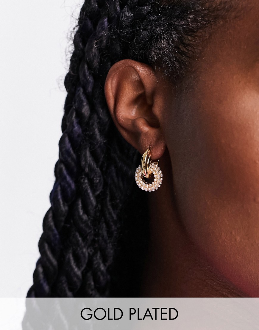 Orelia oversized hoop link earrings with pearls in gold plate