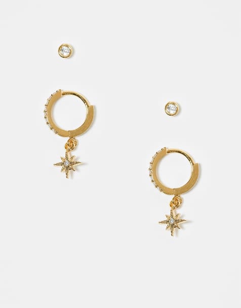 Orelia pack of 2 gold-plated crystal stud and pavé starburst hoop earrings - view 1