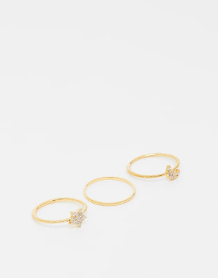 Orelia Orelia pack of 3 celestial stacking rings in gold plated