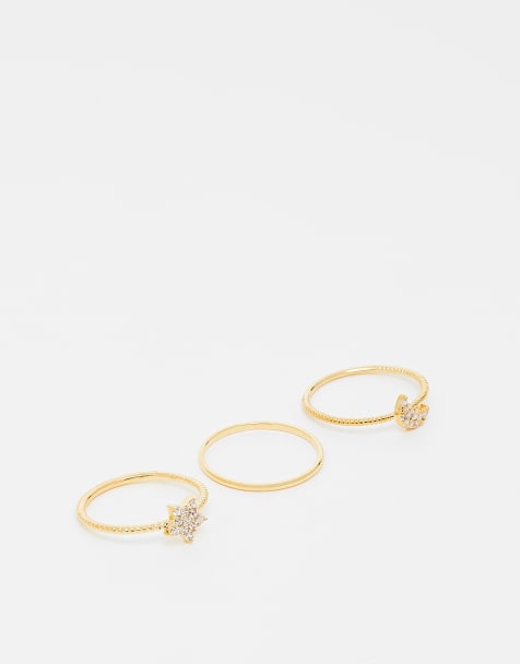 Orelia pack of 3 celestial stacking rings in gold plated - view 1