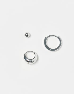 Orelia Orelia pack of 3 stud teardrop and pave hoop earrings in sterling silver plated