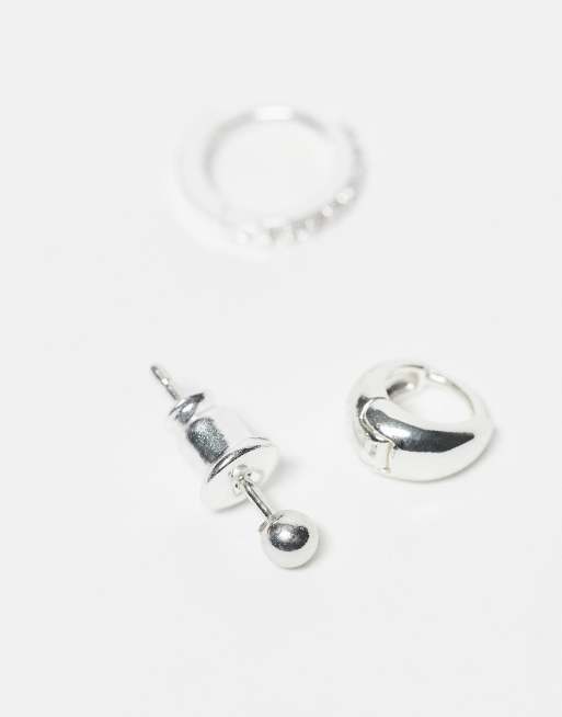Orelia pack of 3 stud, teardrop and pave hoop earrings in sterling silver plated, 2 of 3