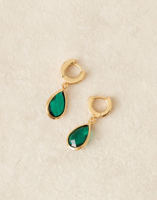 Orelia pave emerald teardrop hoop earrings in gold plated, 2 of 3