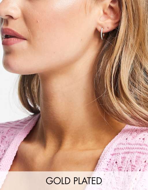 Orelia pave huggie hoop earrings in gold plate