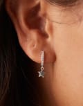 [Orelia] Orelia pave mini star drop hoop earrings in sterling silver plated No Size Silver