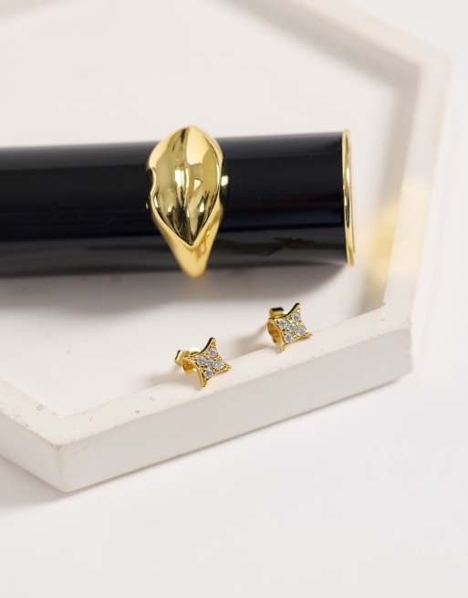 Orelia pave star stud earrings in 18k gold plated, 2 of 5