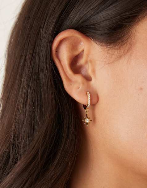 Orelia pave starburst huggie hoop earrings in gold plated - view 1