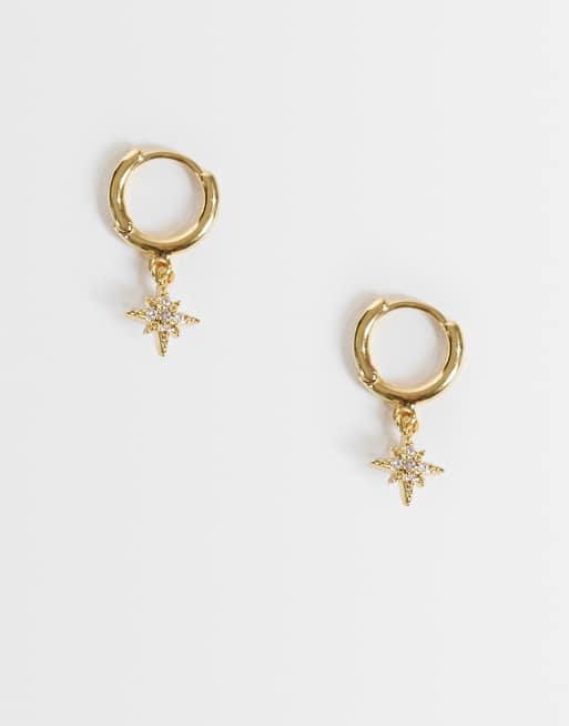 Orelia pave starburst micro hoop earring in 18k gold plated with burgundy Giftbox, 2 of 3