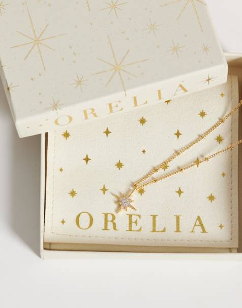 Orelia pave starburst satellite chain necklace in 18k gold plated with cream giftbox - view 1