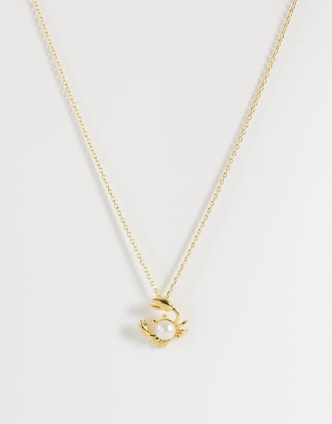 Orelia pearl crab charm necklace in 18k gold plated - view 1