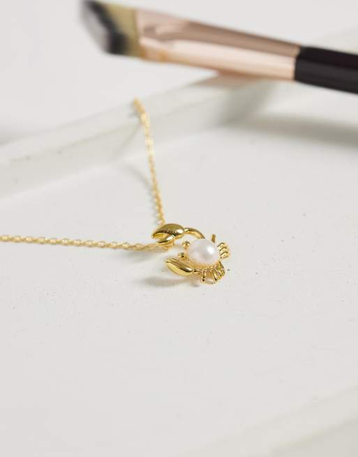 Orelia pearl crab charm necklace in 18k gold plated, 2 of 4