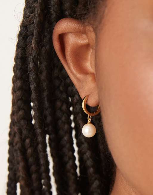 Orelia pearl drop huggie hoop earrings in 18k gold plated, 3 of 3