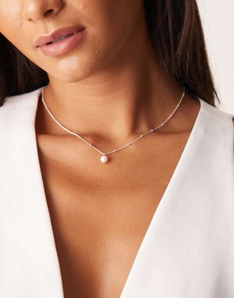 Orelia pearl satellite chain necklace in sterling silver - view 1