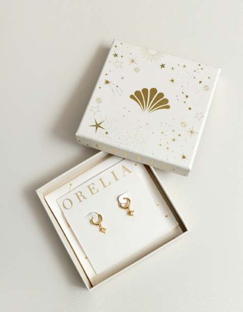 Orelia - Petites créoles en plaqué or avec charm étoile en cristal avec boîte cadeau - view 1