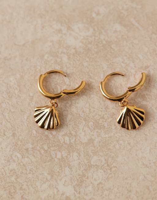 Orelia - Petites créoles en plaqué or avec motif coquillage - Or pâle, 2 de 3