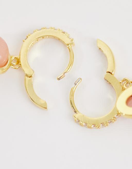 Orelia pink jade charm micro hoops in 18k gold plated, 4 of 4