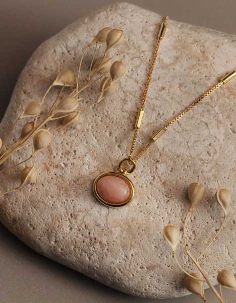 Orelia pink jade charm necklace in 18k gold plated - view 1