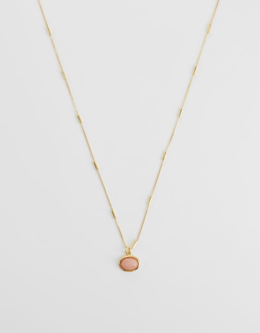 Orelia pink jade charm necklace in 18k gold plated, 2 of 4