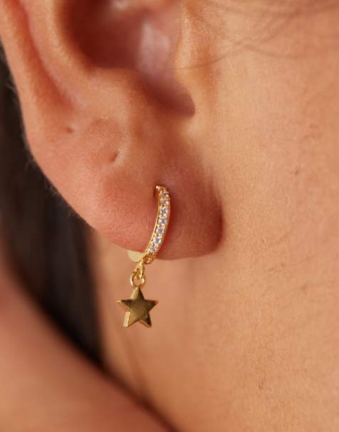 Orelia – Platerowane 18-karatowym złotem kolczyki-koła wysadzane kryształkami z zawieszką w kształcie gwiazdy - view 1