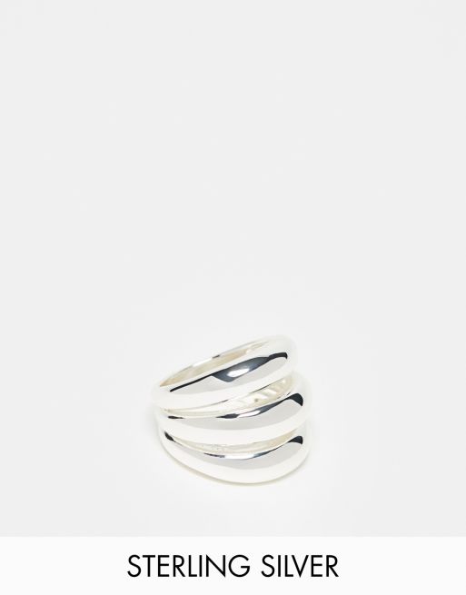 Orelia – Polierter Ring aus Sterlingsilber im dreireihigen, gewölbten Design