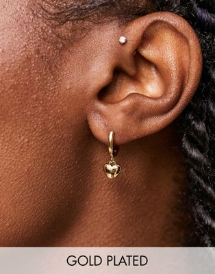 Orelia 18K gold plated puff heart hoop drop earring
